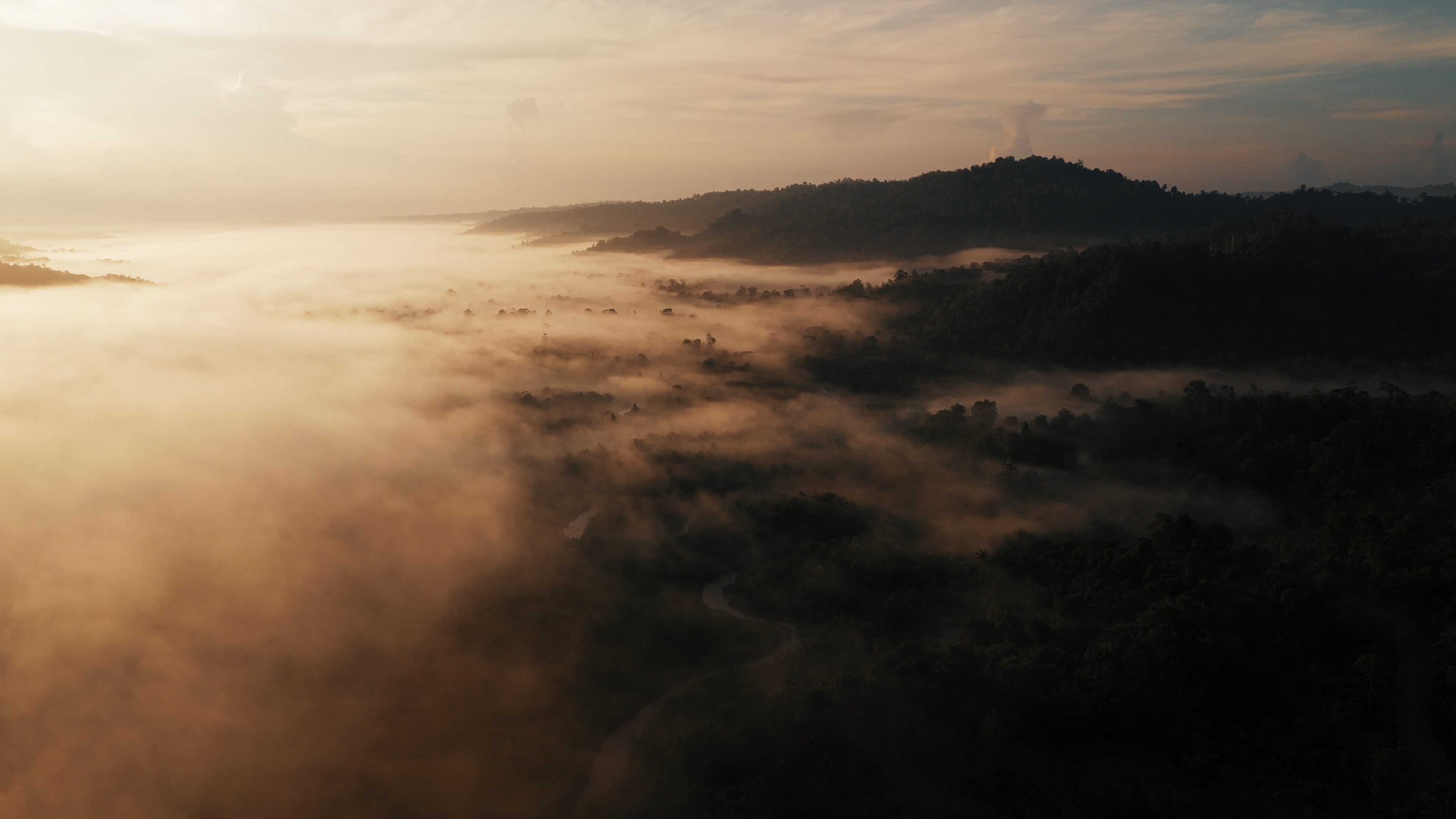 Misty aerial view over Mentawai Islands